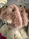 Blush pink fluffy bunny bag charm, original photograph