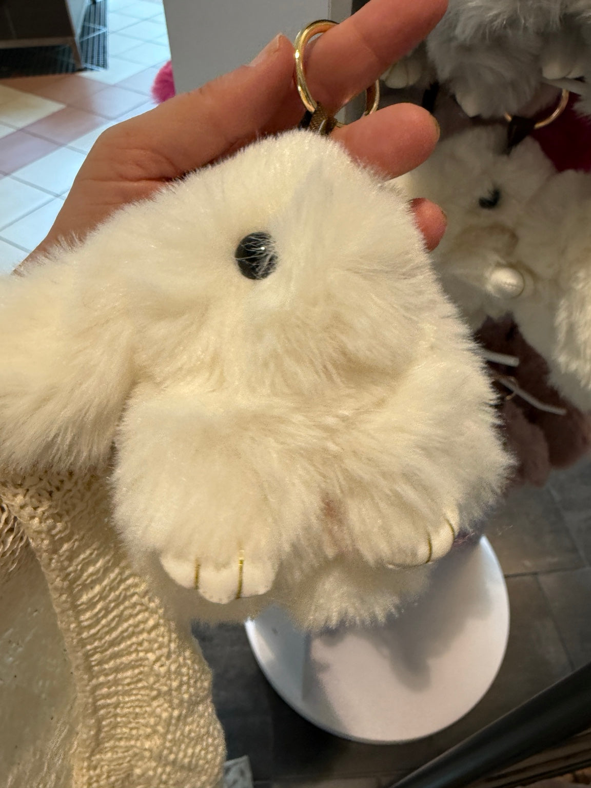 Ivory cream fluffy bunny keychain original unaltered photo