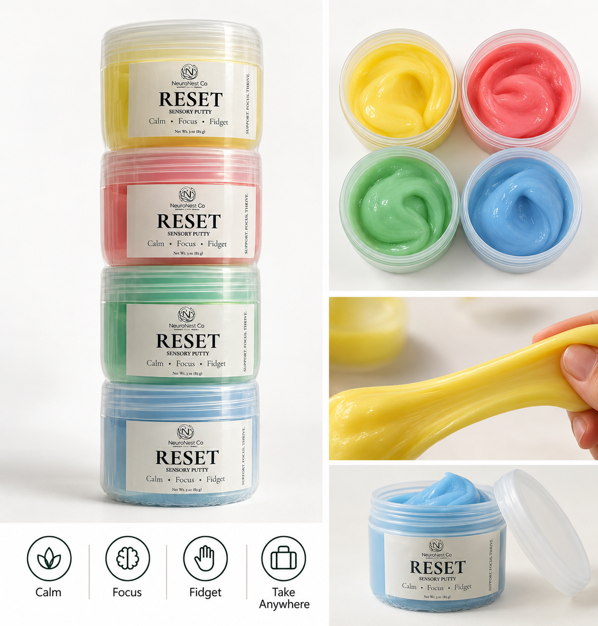 Reset Putty — Tactile Fidget, Single or 4 Pack