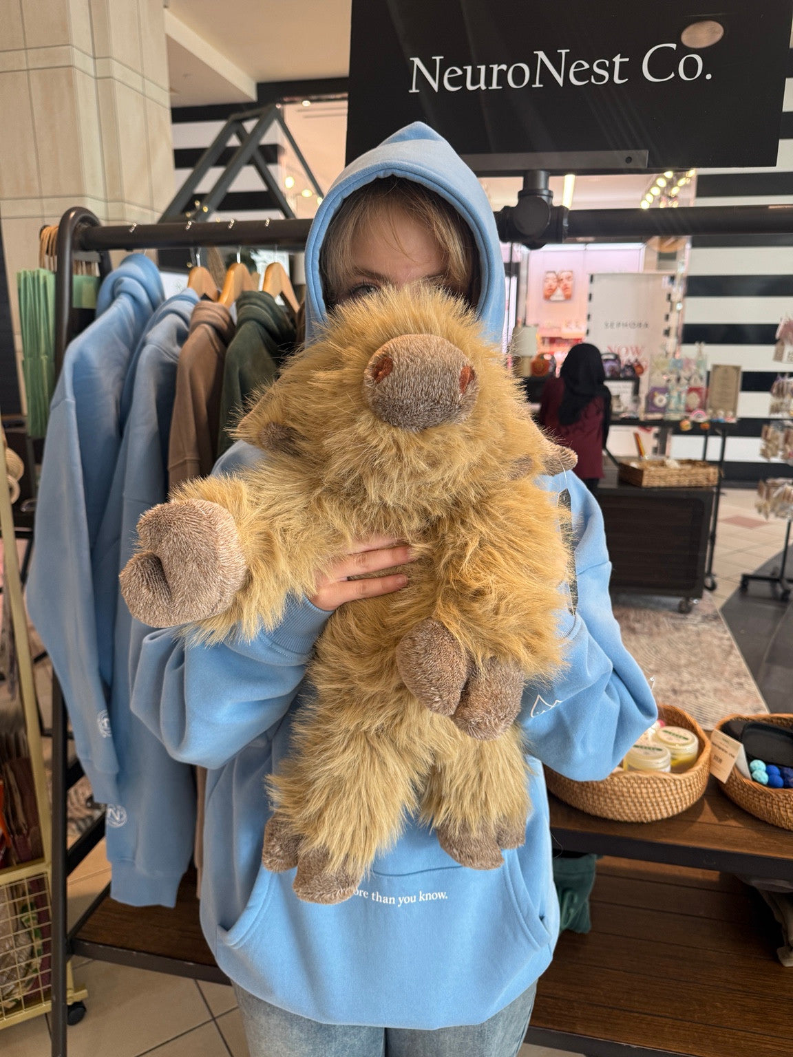 Light-blue NeuroNest LOVED. hoodie shown worn from the front