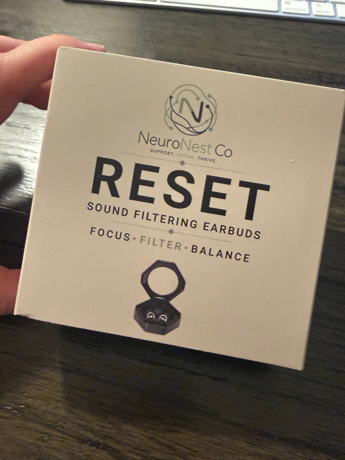 NeuroNest Co RESET sound filtering earbuds retail packaging